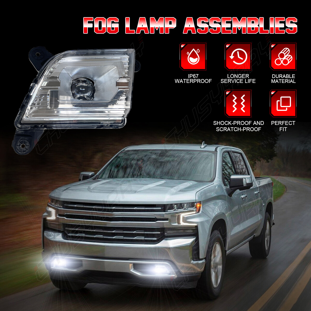 Fog Light Assembly Kit LED Fog Lights Replacement For 2019-2022 Chevy Silverado 1500 - Clear Lens, Chrome Housing Clear Lens Fog Light - Foto 7