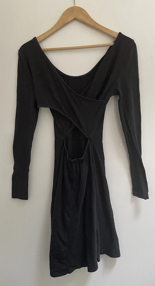 Charlotte Russe Women's Solid Black Cross Open Back Cotton Long Sleeve Dress S - Image 3 of 4