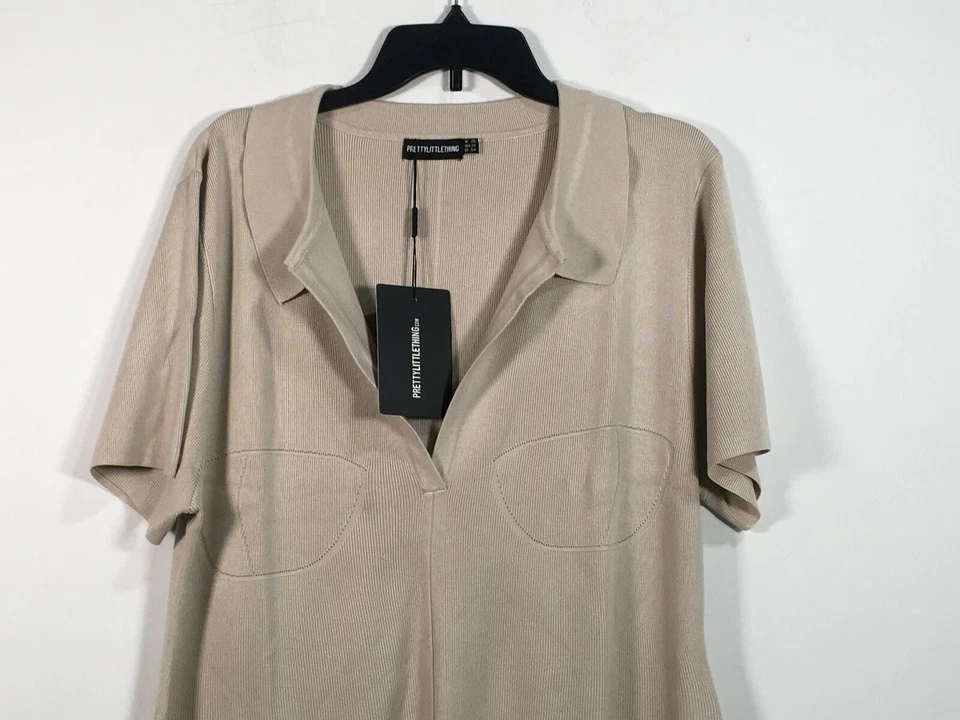 Pretty Little Thing Punto Fino Cuello Sin Costuras Unitard - Para Mujer Talla 3X - Piedra Foto 2 de 4