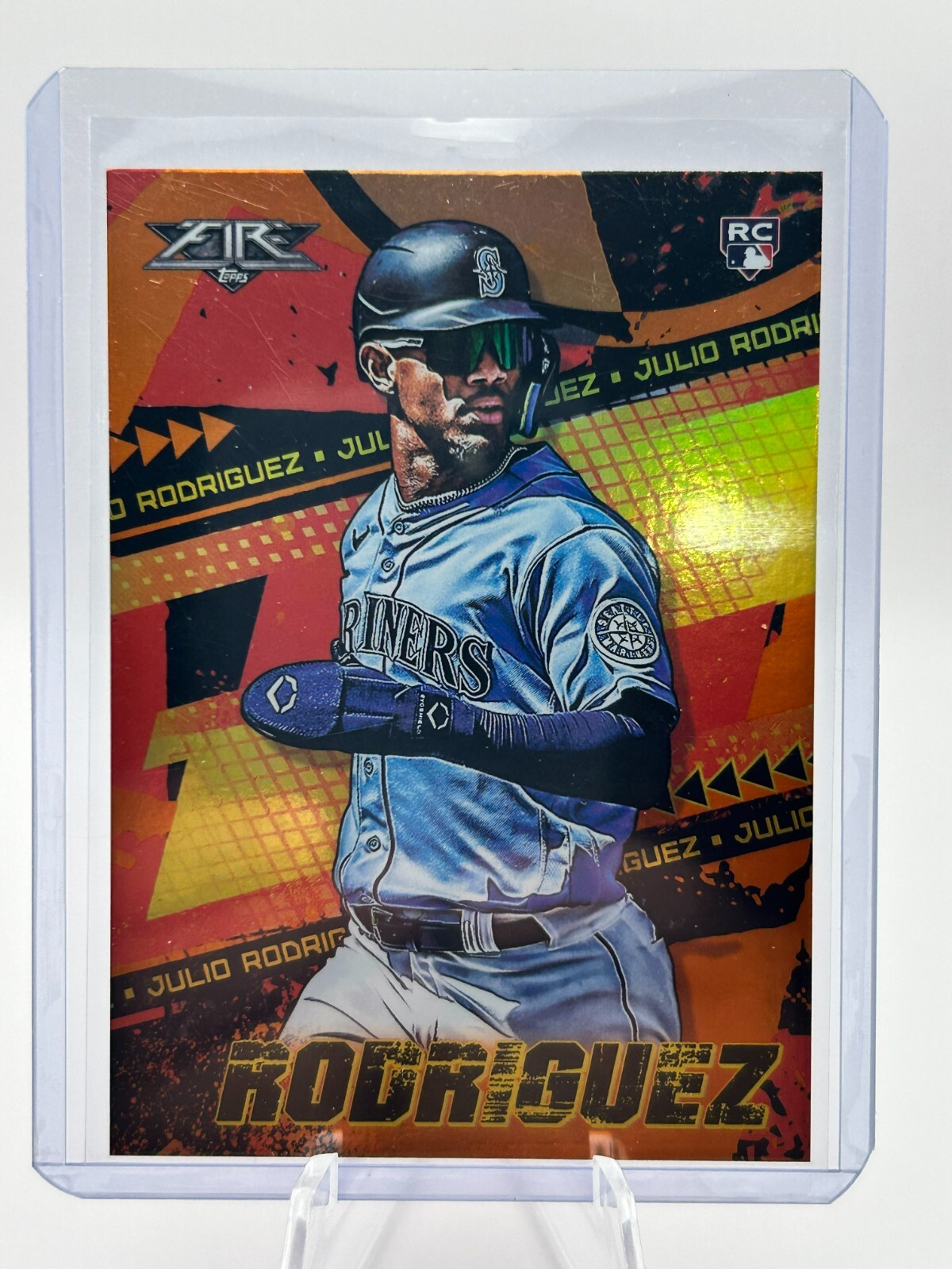 JULIO RODRIGUEZ 2022 TOPPS FIRE ORANGE FOIL 135/299 ROOKIE #107 JT