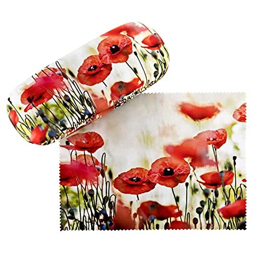 Glasses Case Poppies Present Cleaning Cloth Spectacle Cases Lightweight Stable