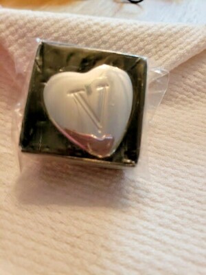 Ganz Monogram ''V''  Tiny Black Velvet Lined Lidded Heart Trinket Jewelry Box 1.5''