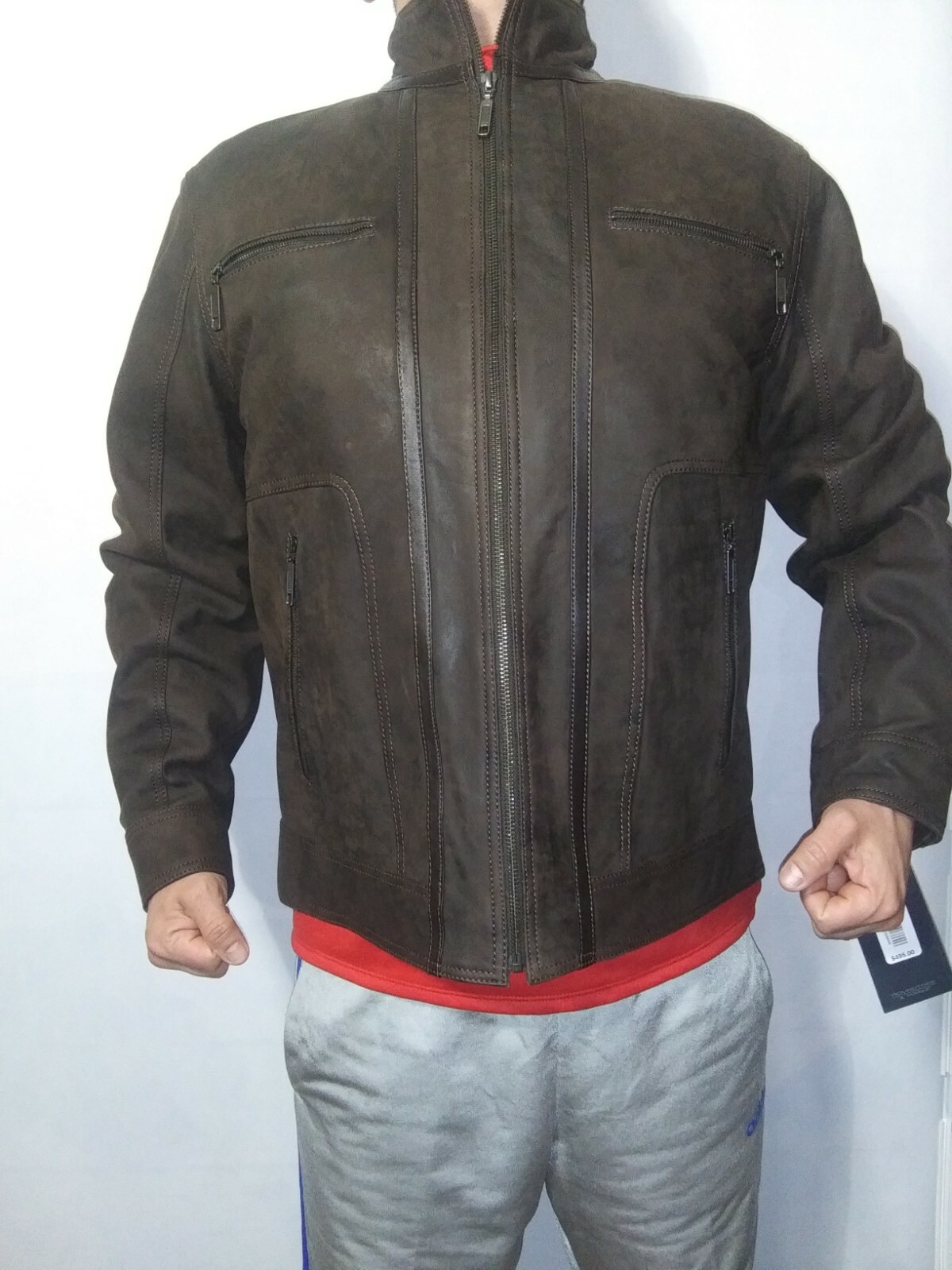 NWT Roundtree Yorke MOTO Jacket Size Medium  Brown genuine lamb leather image 10