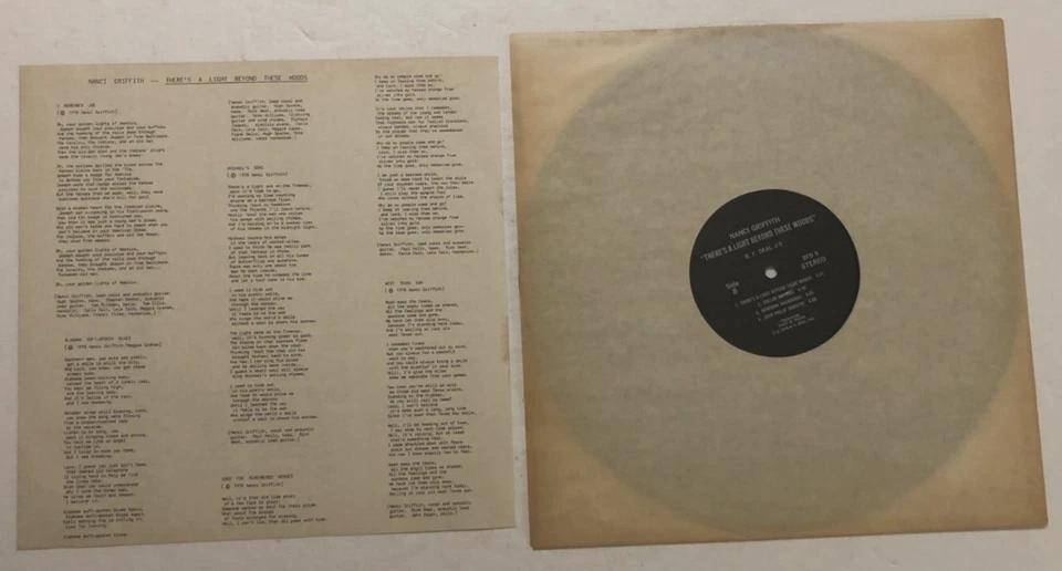 Nanci Griffith There's Light Beyond These Woods BF Deal 9 Inserts 70s LP Record - Image 3 of 4