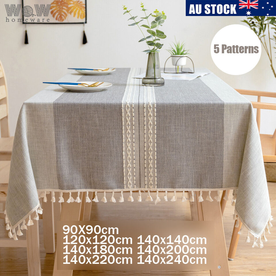 Tablecloth Table Cover Flower Pattern Dining Embroidry Table Cloth Tassel D