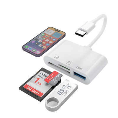 USB C auf USB SD Micro TF CF Hub OTG Kartenleser Adapter kompatibel 3 in 1 Card