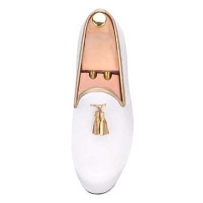 FERUCCI white custom-made Velvet Slippers loafers with gold  display picture 3