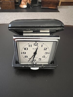 Vintage Slava russischer Reisewecker mit Ledergehäuse