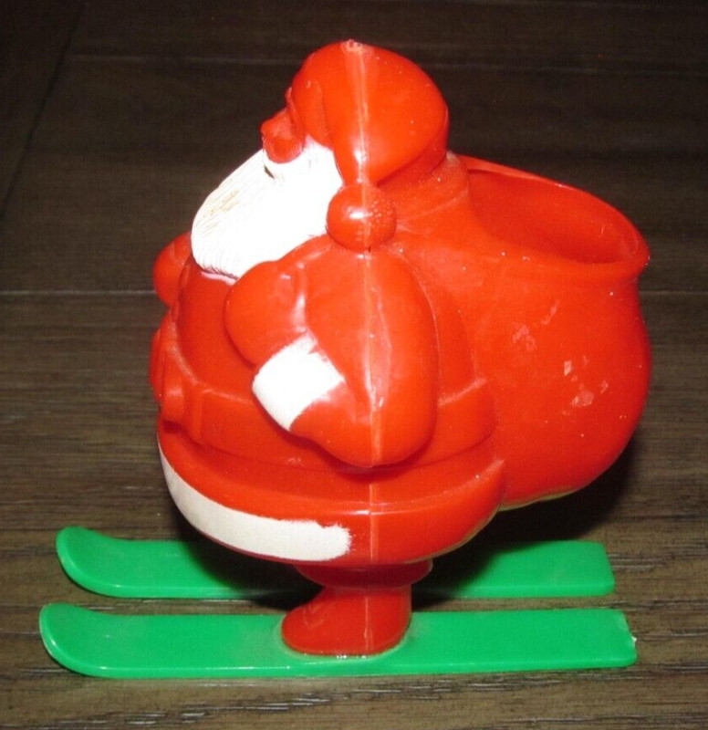 Vintage Hard Plastic Santa On Skis Candy Container