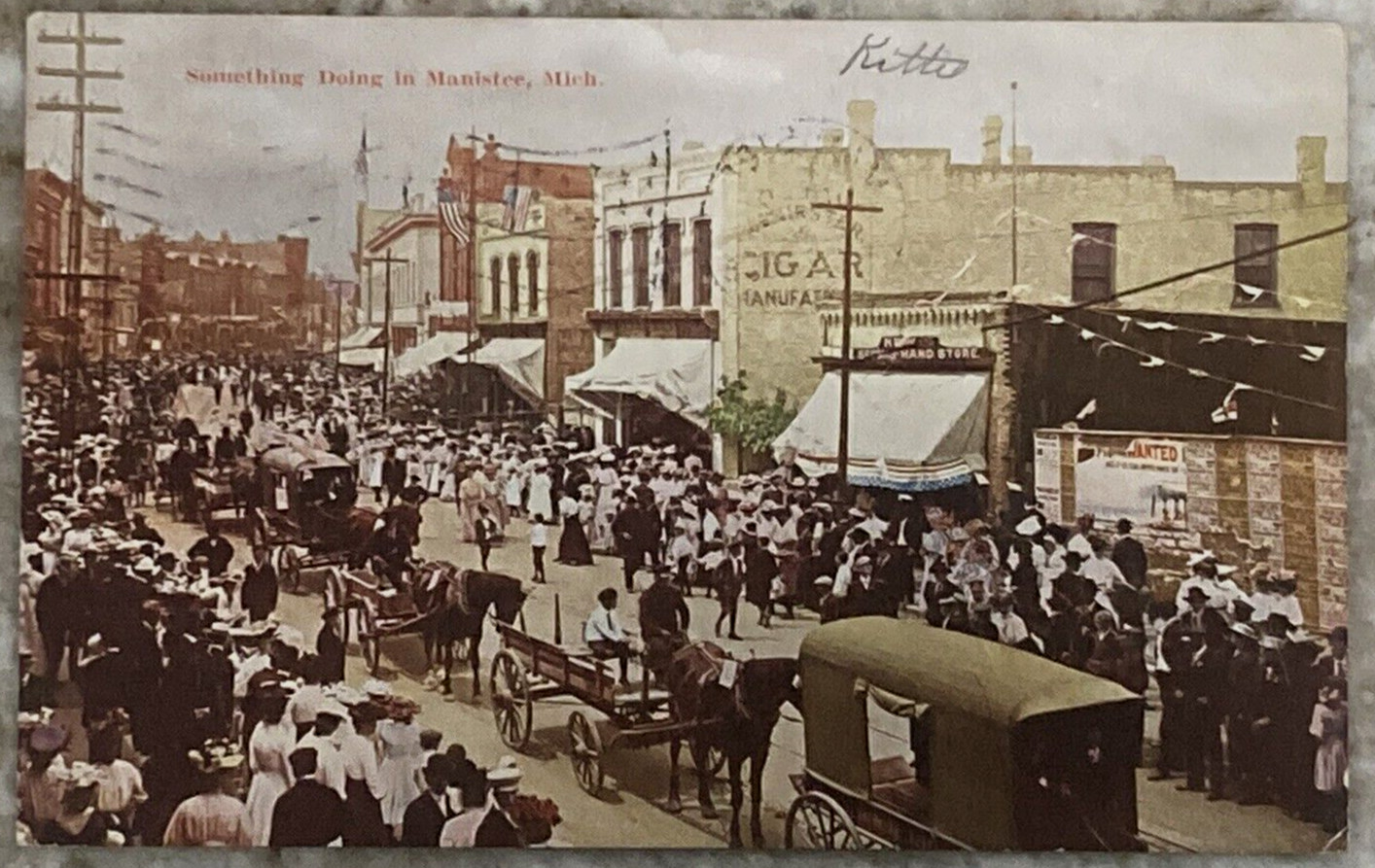 Something Doing in Manistee Michigan Street Horse & Buggy 1908 DB Postcard B644