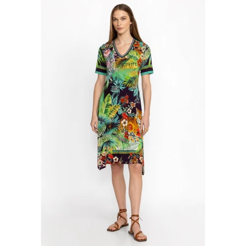 Johnny Was Janie Favorite V Neck Swing Dress Tigres Short Green Blue X Large NEW