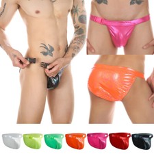 Herren Wetlook Bademode Sexy Bikini Unterwäsche Slip Laser Kunstleder Schnalle