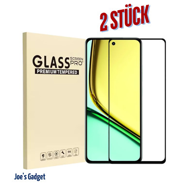 2x Premium Panzerfolie Realme C67 C55 C15 Echt Glas Glasfolie 9D Fullscreen