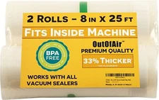 8" x 25' Vacuum Sealer Rolls Pack of 2 (50 feet total) OutOfAir Vacuum Seal