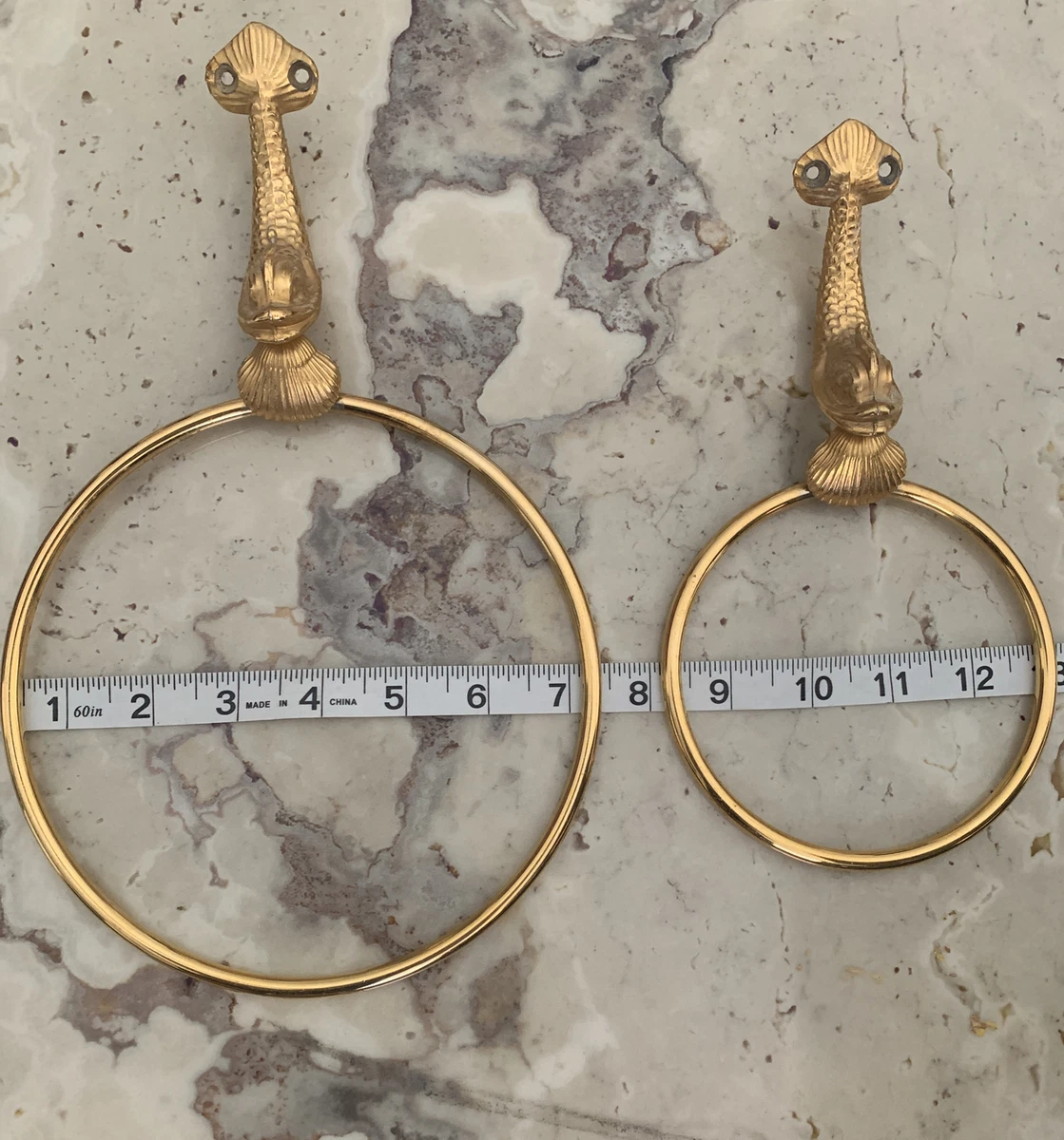 Vintage Lan Bar Dolphin Range Koi Fish Brass Towel Rings 4 7