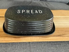 Pottery People Ceramic Butter Dish, Black Speckle, Spread