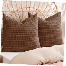 100 Cotton Waffle Weave Throw Pillow Cover, 24" x 24" Pack of 2 Cappuccino