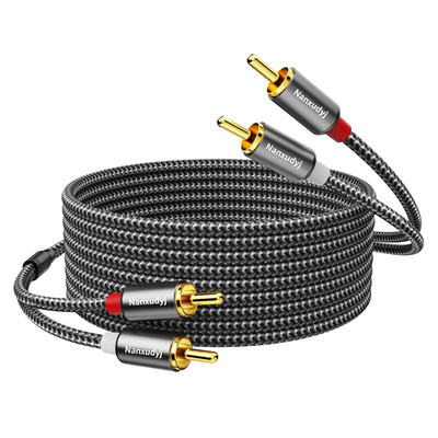 3ft 2RCA Male to 2RCA Male Audio Stereo Cable, Gold Plated Nylon-Braided Dual Sh