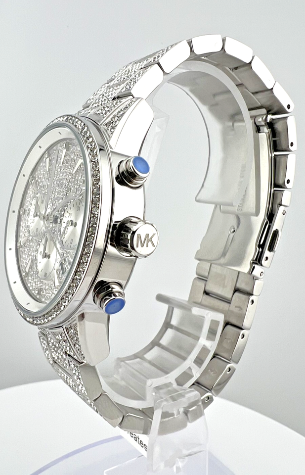 Mk Watch Ritz NEW MICHAEL KORS RITZ MK6746 SILVERTONE PAVE DIAL, BEZEL, & BRACLET ...