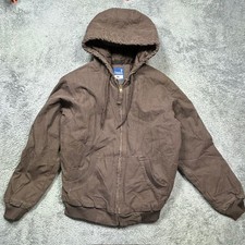 RK Brand Hooded Work Jacket Mens M Brown Cotton Duck Canvas Quilted Outdoor
