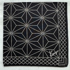 VTG Handkerchief Black Cotton Geometric Star line Art Pattern Pocket Square 16"
