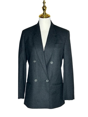 Vintage David Benjamin Dark Academia Double-Breasted Charcoal Wool Blazer Sz 7