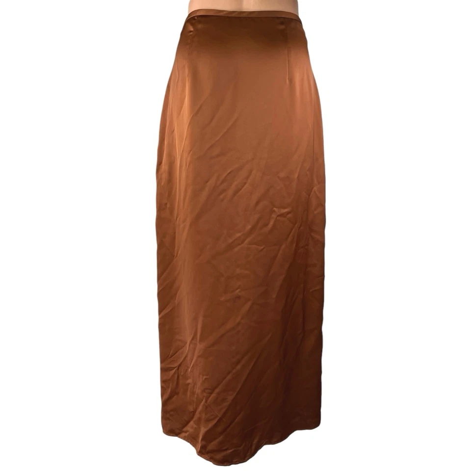 Maxi Falda Sin Mangas Club Monaco Marrón Seda Satén Cintura Alta Completa Recta 8 Foto 3 de 4