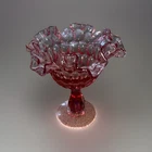 Vintage Pink Fenton 6” Ruffled Georgian Thumbprint Ruffled Candy Dish Compote