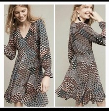 Anthropologie Maeve Monaco Smocked Fan Print Dress Sz XSmall