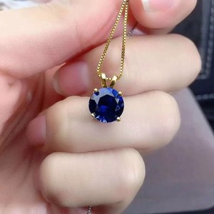 Authentic 2Ct Round Cut Lab Created Blue Sapphire Solitaire Pendant 14k Yellow Gold Plated
