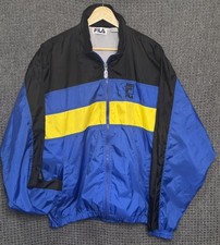 Fila Vintage Track Jacket Unisex Lg Black Blue Full Zip Nylon Windbreaker