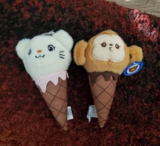 A a Global Industries Plush Ice Cream Cone Animals Cat Monkey Crane & lot of 2