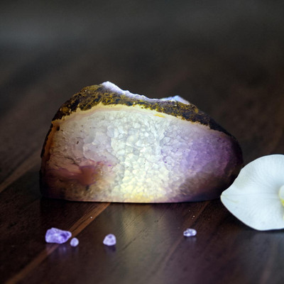 Achat-Geode-Teelichthalter Quarz Heilstein Mineralien Calcit Amethyst Druse 23