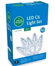 Winter Wonder Lane 60 C6 LED Cool White Light Set White Wire Christmas/ Weddings
