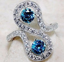 3CT Aquamarine  Topaz 925 Solid Sterling Silver Ring Sz 6 IB1-3