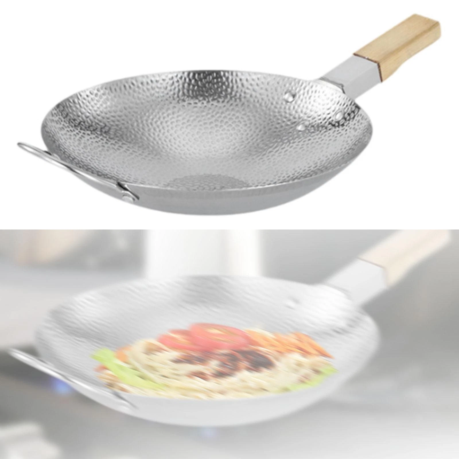 Stir Fry Pan Wok Cookware Snowflake Hammered Nonstick Wood Handle Versatile
Opens in a new window or