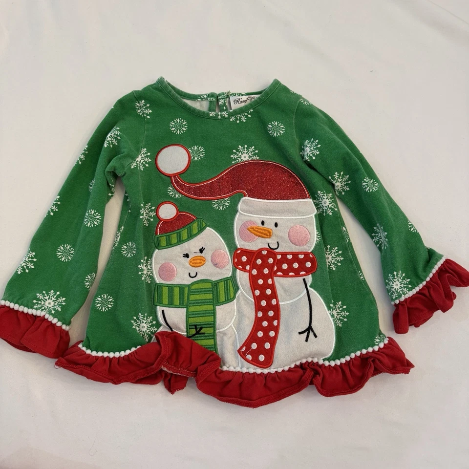 EDICIONES RARAS Niñas Navidad Muñecos de Nieve Manga Larga Verde/Rojo Conjunto Talla 5 Foto 2 de 4