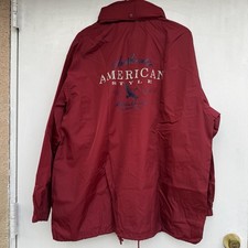 Vtg Eddie Bauer America Snap Button Windbreaker Jacket Men  s M Red Hooded Nylon
