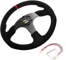 Universal 14 Inch 350mm Racing Steering Wheel Suede Leather Flat Whorn Button