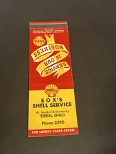 Vintage Ohio Matchbook “Sox’s Shell Gasoline Service” Tiffin