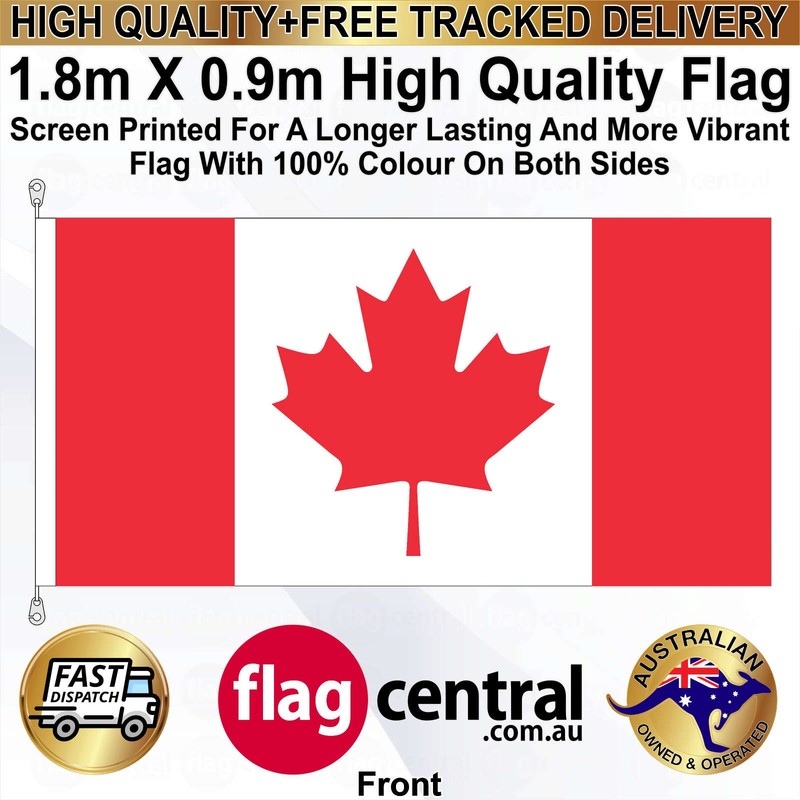 A - Canadian National Flag - Red and White 1.8m x 0.9m - 1