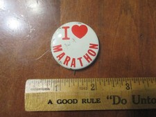 Vintage pinback - Button, " I love Marathon" (gas & oil related) White and Red