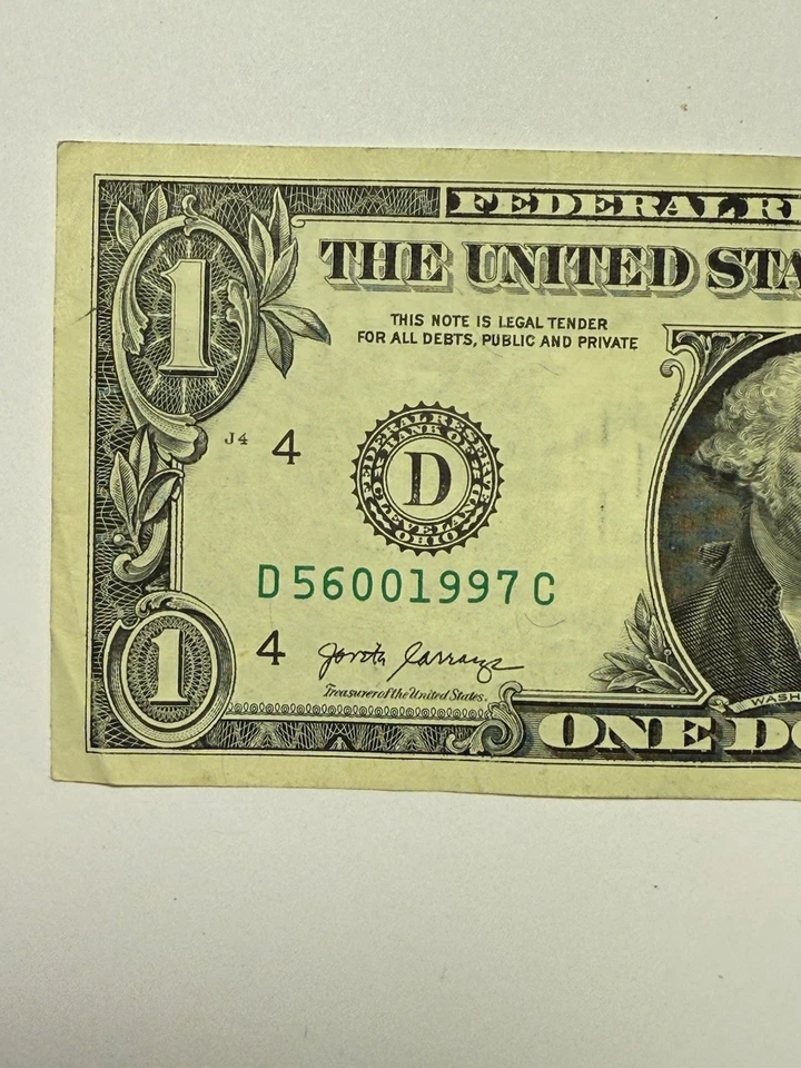 1997 Year Note One Dollar Bill $1 Fancy Serial Number Novelty D56001997C Yr 2017 - Image 3 of 4