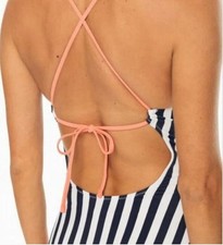 Southern Tide Seagoing Nautical Navy Stripe One-Piece Tieback Swimsuit- Sz M