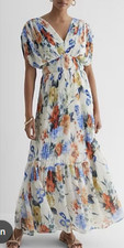Express Floral Draped Sleeve Pleated Maxi Dress V-Neck Boho Chiffon Size XS 0-4