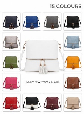 Damen-Umhängetasche aus Synthetik Quaste Reißverschluss Schulter Kuriertasche Handtasche UK