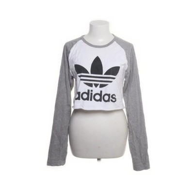 Adidas Cropped Langarmshirt Crop Top weiß grau Gr. S
