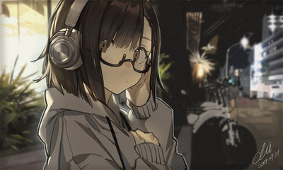 Anime Art Portrait 2D Xiao Chichi Headphones Short 11x17 Poster