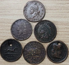 1863 Civil War Token- Lot Of Six (6) Starter Pack, Damaged/Holed ~ CWT-109