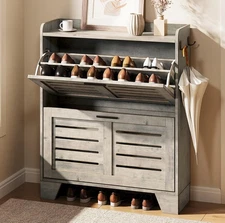 Shoe Cabinet with 2 Flip-Down Drawers, Narrow Hallway Storage for Apartments